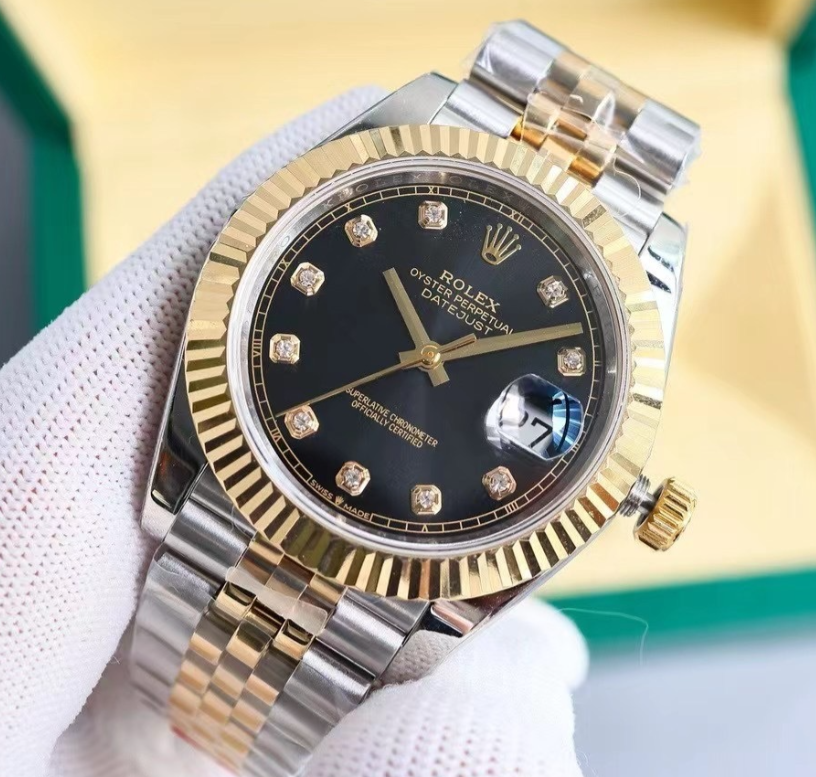 Rolex Datejust 41 Yellow Rolesor Black Dial Diamonds