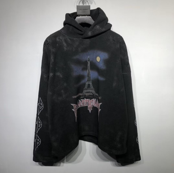 Balenciaga Eiffel Tower Graphic Hoodie – Black