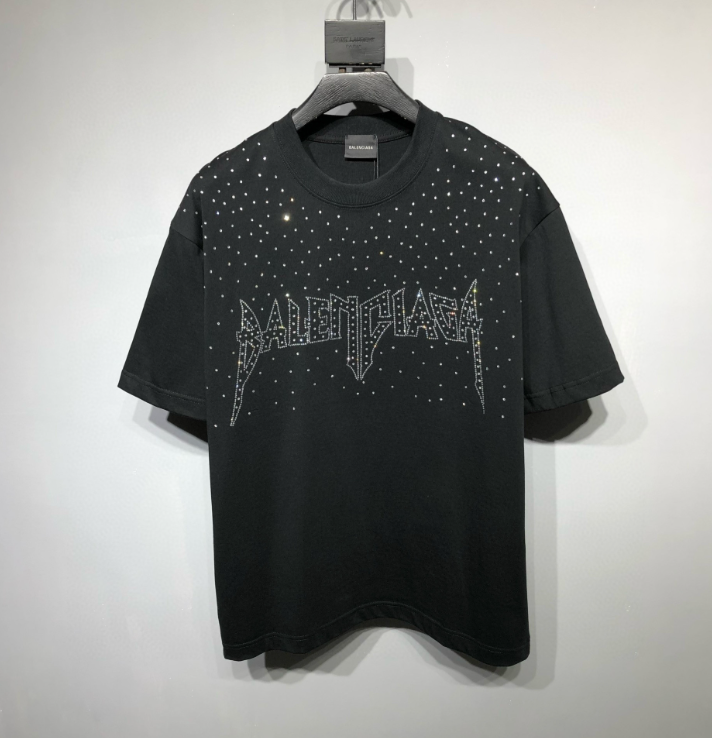 Balenciaga Black Crystal Logo T-Shirt