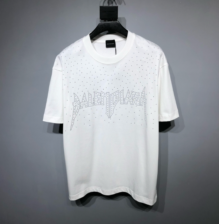 Balenciaga White Crystal Logo T-Shirt