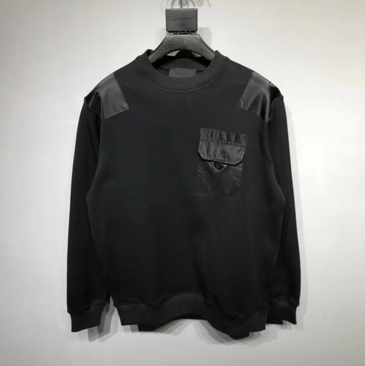 Prada Black Sweatshirt with Nylon Pocket and Shoulder Inserts