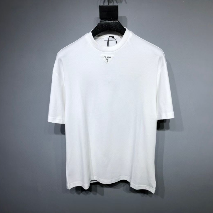 Prada White Cotton T-Shirt with Triangle Logo