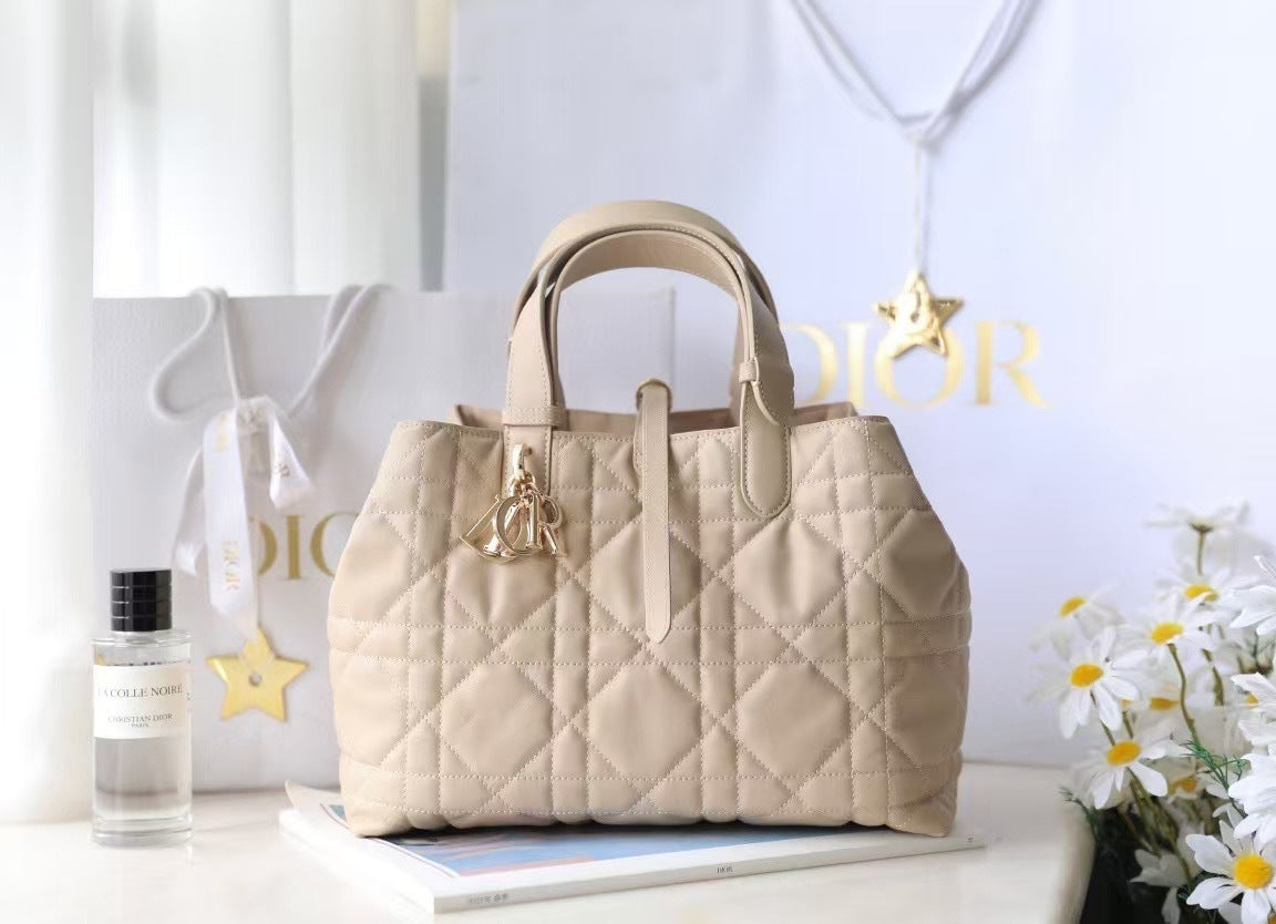 Dior Medium D-Lite Tote Bag – Nude Beige Cannage Leather