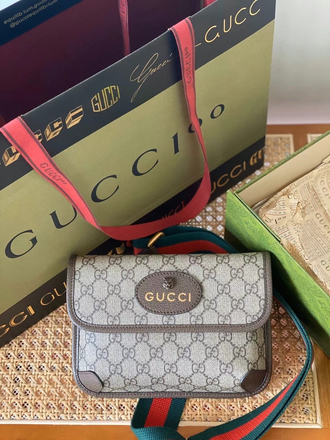 Gucci Ophidia GG Mini Bag – Beige/Ebony Supreme Canvas