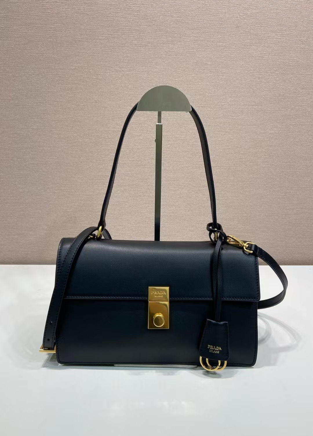 Prada Brushed Leather Shoulder Bag – Black