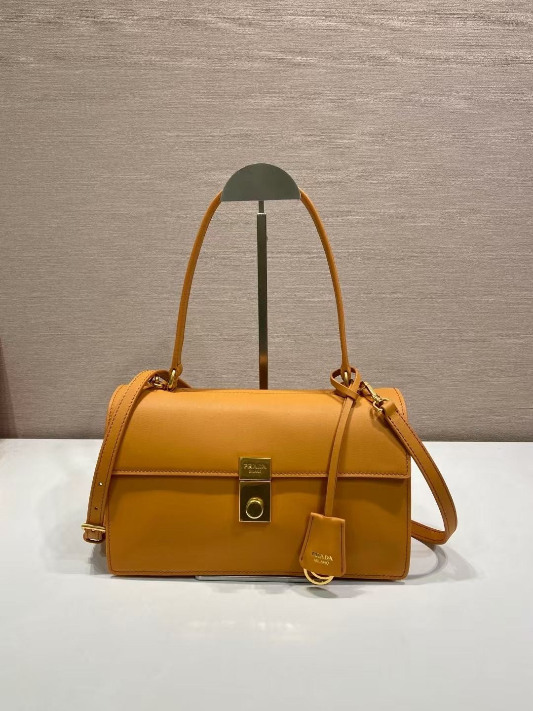 Prada Brushed Leather Shoulder Bag – Caramel brown