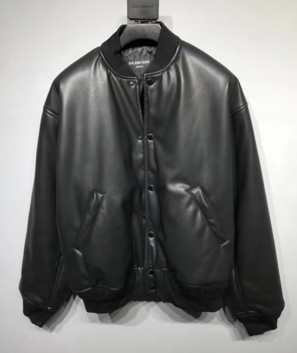 Balenciaga Leather Bomber Jacket in Black
