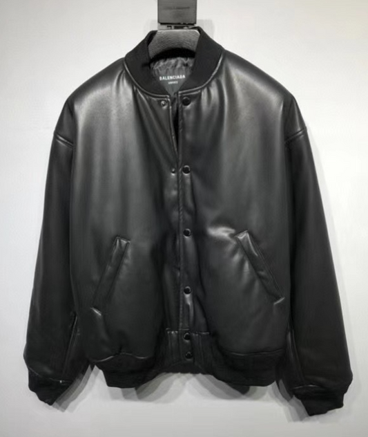 Balenciaga Leather Bomber Jacket in Black