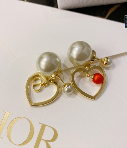 Dior Tribales Heart Earrings – Gold-Tone with Pearls and Charms