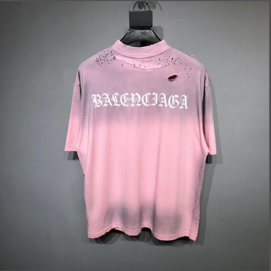 Balenciaga Pink Distressed Back Logo T-Shirt