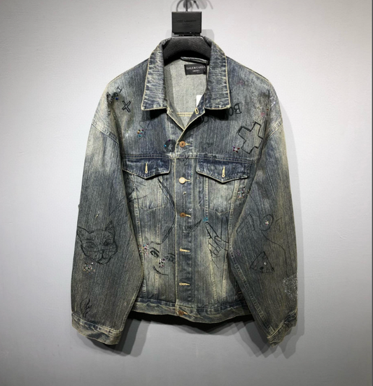 Balenciaga Graffiti Denim Jacket – Blue Washed