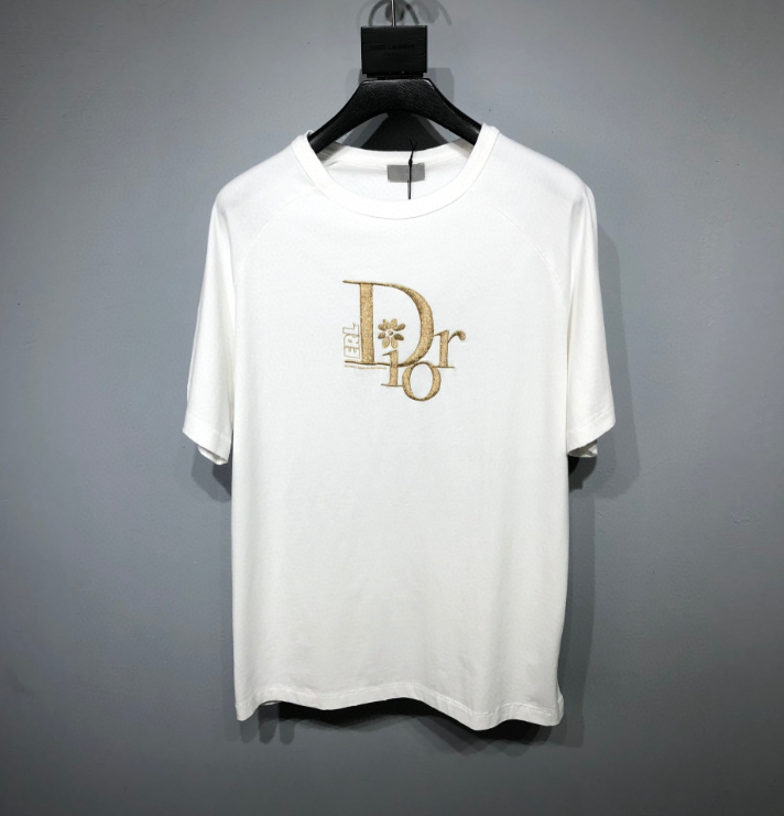 Dior Embroidered Logo T-Shirt – White/Gold