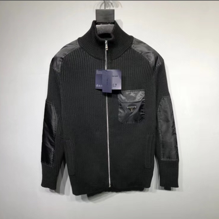 Prada Black Knit Zip-Up Jacket with Nylon Inserts