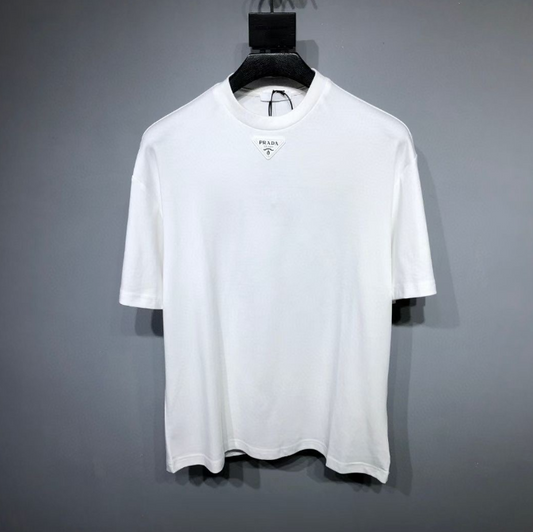 Prada White Cotton T-Shirt with Triangle Logo