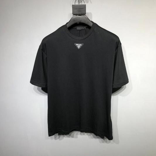 Prada Black Cotton T-Shirt with Triangle Logo