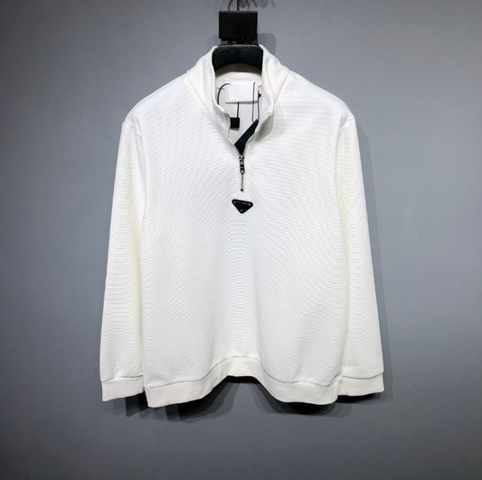 Prada White Half-Zip Pullover with Triangle Logo