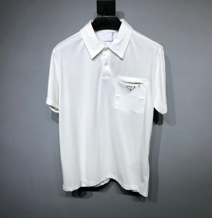 Prada White Logo-Pocket Polo Shirt