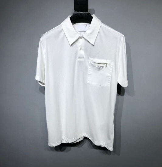 Prada White Logo-Pocket Polo Shirt