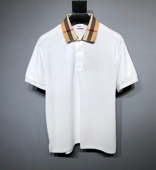 Burberry Check Collar Polo Shirt – White