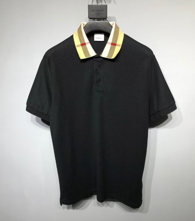Burberry Check Collar Polo Shirt – Black