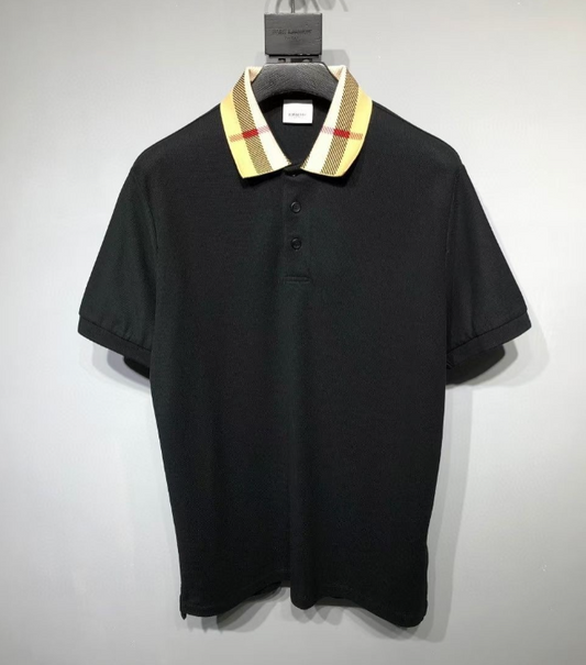 Burberry Check Collar Polo Shirt – Black