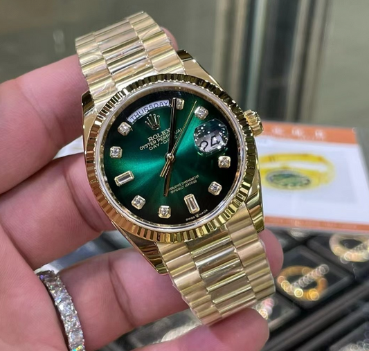 Rolex Day-Date 40 Yellow Gold Green Dial Diamonds
