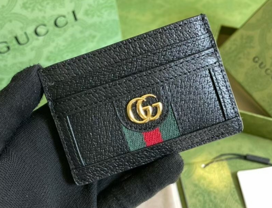 Gucci Black Leather Card Holder – Web Stripe & GG Logo