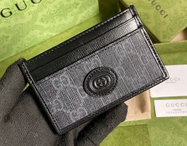 Gucci Black GG Supreme Card Holder – Oval Logo Patch