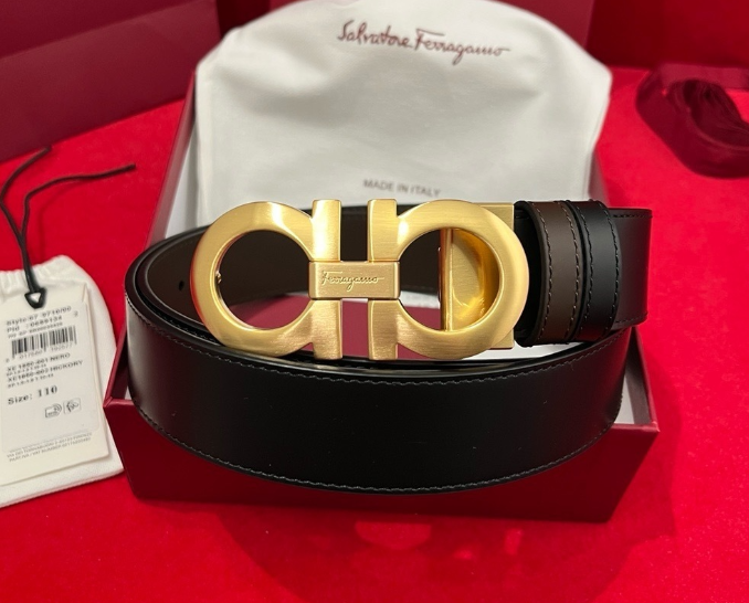 Salvatore Ferragamo Reversible Leather Belt – Gold Double Gancini Buckle
