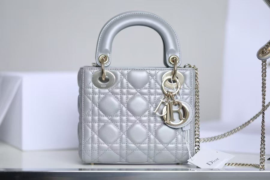 Lady Dior Mini Bag – Metallic Silver Cannage Lambskin