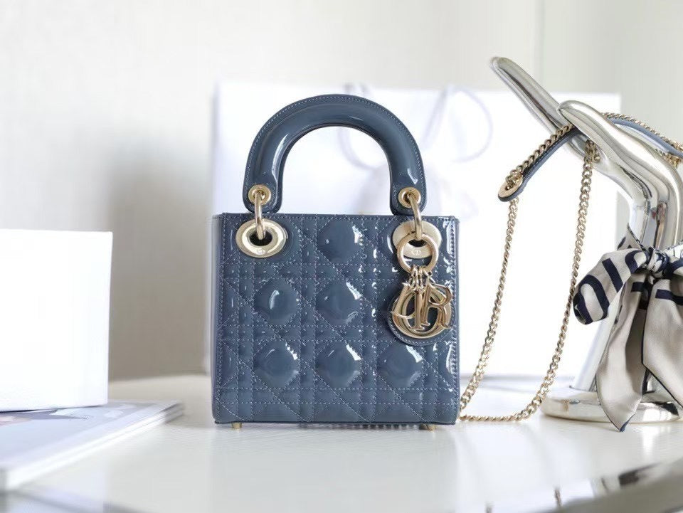 Lady Dior Mini Bag – Blue Patent Cannage Leather