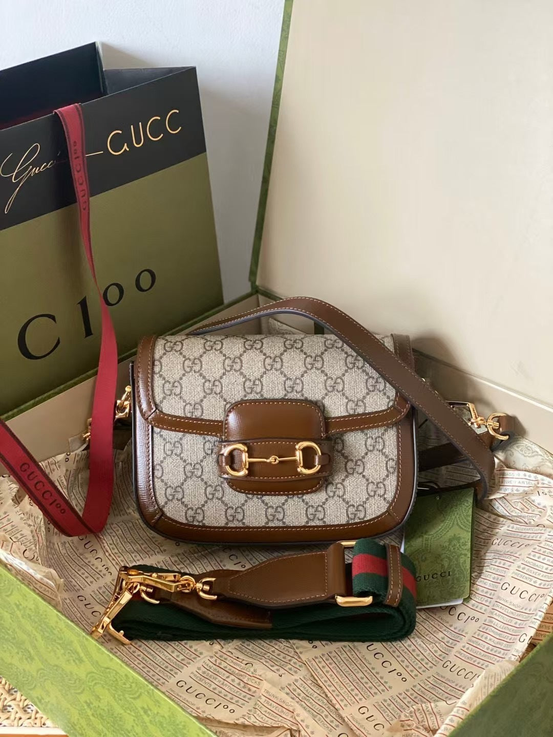 Gucci Horsebit 1955 Shoulder Bag – GG Supreme with Brown Leather