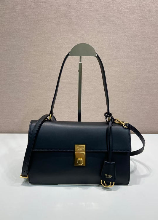 Prada Brushed Leather Shoulder Bag – Black