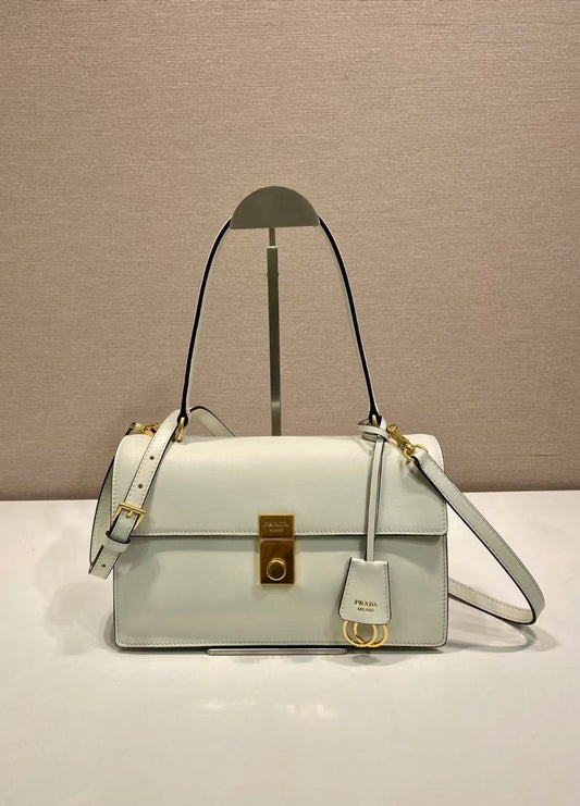 Prada Brushed Leather Shoulder Bag – White
