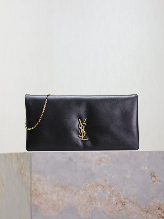 Saint Laurent Kate Wallet on Chain in Smooth Black Leather